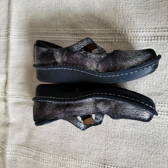 ALEGRIA DAYNA ICE ICE BABY leather clogs METALLIC SILVER BLACK Size 6.5 36 - Picture 3 of 7